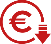 Rotes Eurozeichen mit rotem Pfeil_Tankreinigung_Kosten_Rhe Tankschutz Heilbronn